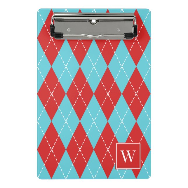 Mini Porte-bloc Argyle à broderie manuelle – Rouge & Turquoise (Devant)