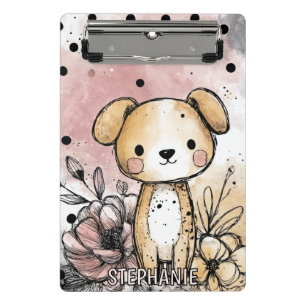 Mini Porte-bloc Art aquarelle florale de chiot fantaisiste (1)