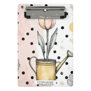 Mini Porte-bloc Art de tulipe à l'aquarelle vintage à pois