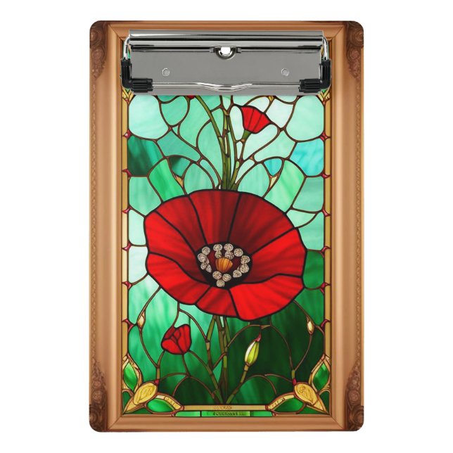 Mini Porte-bloc Art de vitrail fleur rouge vif (Devant)