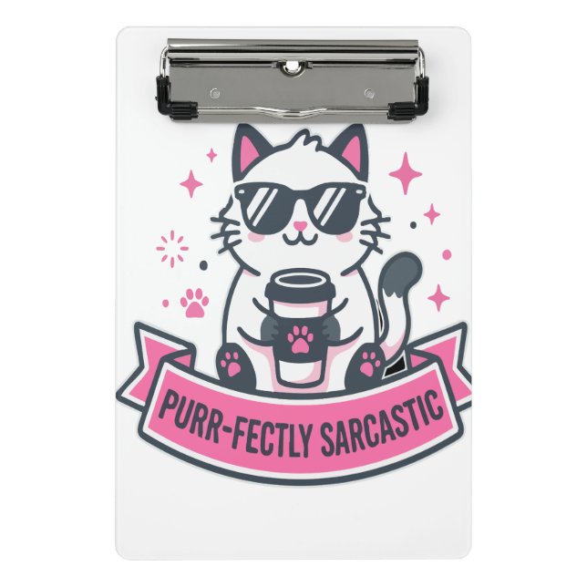 Mini Porte-bloc Autocollant de chat blanc sarcastique parfaitement (Devant)