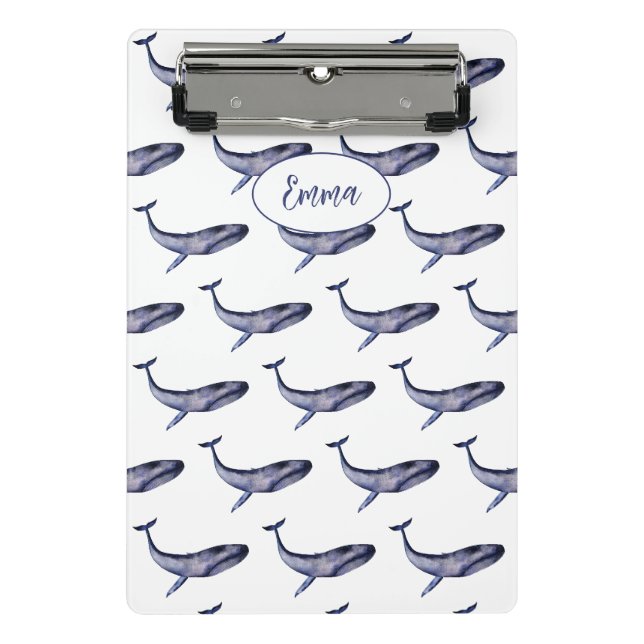 Mini Porte-bloc Baleine bleu aquarelle (Devant)