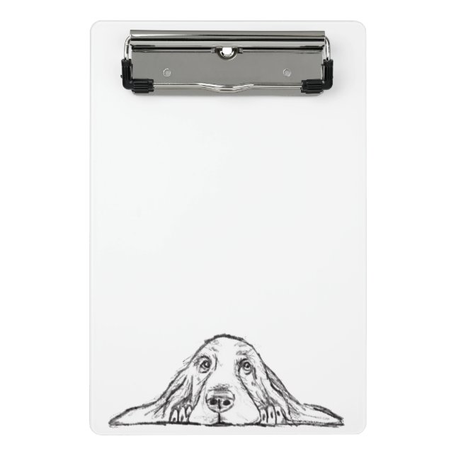 Mini Porte-bloc basset hound noir blanc yeux de chiot simple  (Devant)