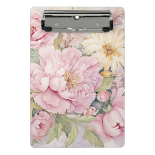 Mini Porte-bloc Belles pivoines roses aquarelles.