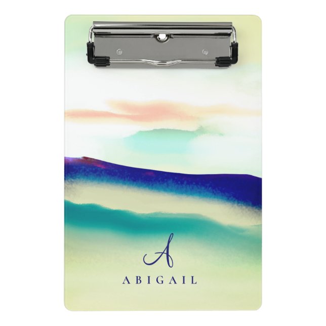 Mini Porte-bloc Bleu artistique Paysage Abstrait Monogramme (Devant)