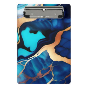 Mini Porte-bloc Bleu tendance en or faux marbre