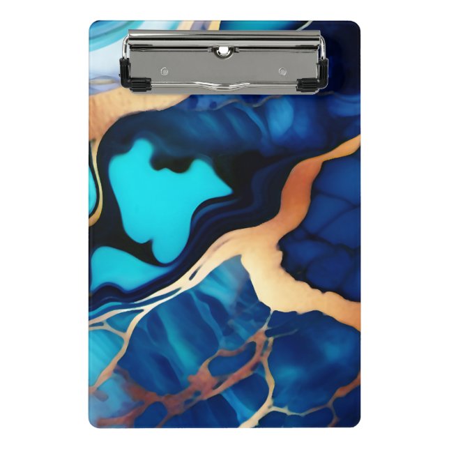 Mini Porte-bloc Bleu tendance en or faux marbre (Devant)