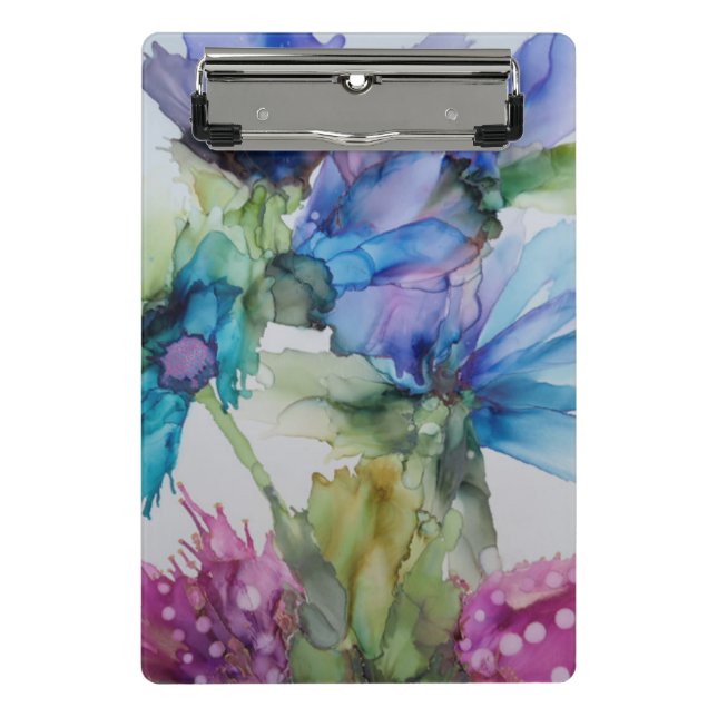 Mini Porte-bloc Bleu violet rose vert rose Art Floral (Devant)