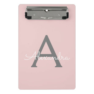 Mini Porte-bloc Blush Rose Gris Moderne Écriture Féminine Monogram