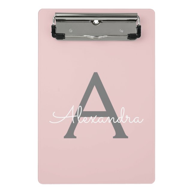 Mini Porte-bloc Blush Rose Gris Moderne Écriture Féminine Monogram (Devant)