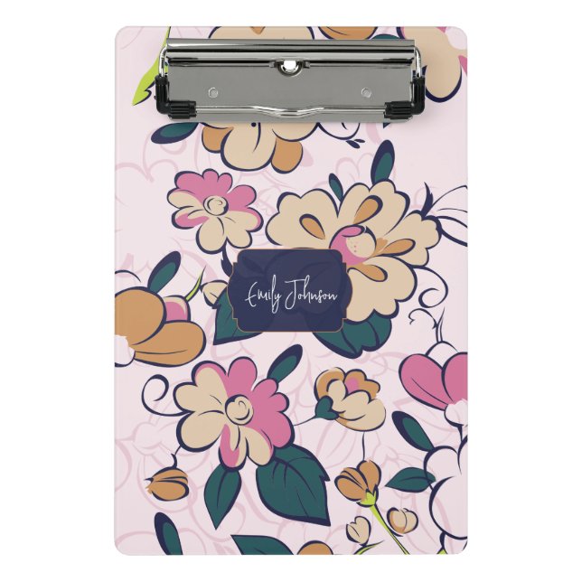 Mini Porte-bloc Bohemian Floral Navy Name Monogram (Devant)