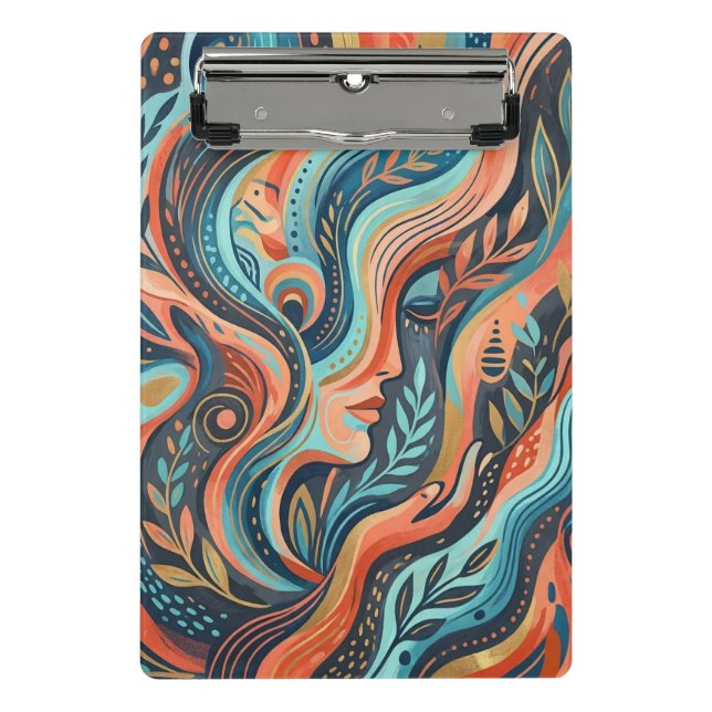 Mini Porte-bloc Boho Chic Déesse Spirituelle avec Feuilles   (Devant)