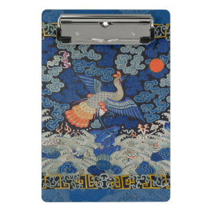 Mini Porte-bloc Broderie chinoise bleu d'oiseau Vintage