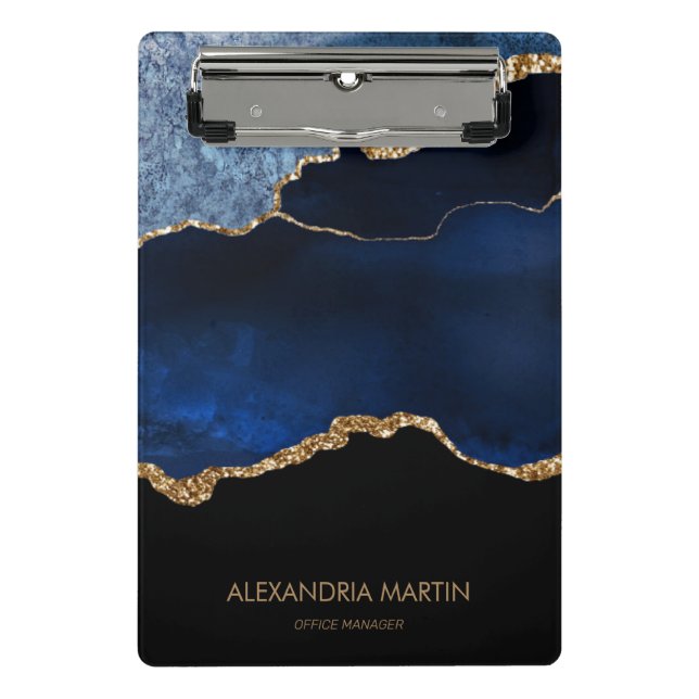 Mini Porte-bloc Bureau de la Parties scintillant en marbre bleu or (Devant)