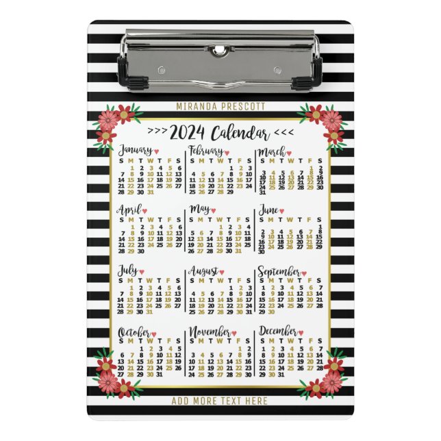 Mini Porte-bloc Calendrier 2024 Stripes Florales mignonnes 2024 |  (Devant)