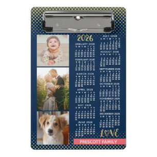 Mini Porte-bloc Calendrier 2026 Navy Coral Or Collage de photos de