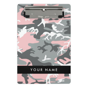 Mini Porte-bloc Camouflage rose et gris Votre nom Personnalisez