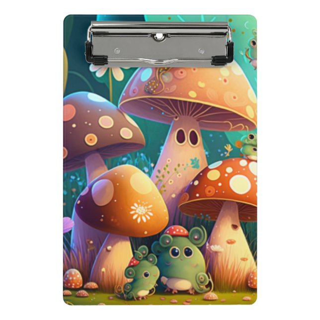 Mini Porte-bloc Champignons mignons et fleurs buissons vert porte  (Devant)