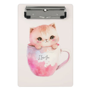Mini Porte-bloc Chat blanc-rose mignonne dans une tasse de thé (2)
