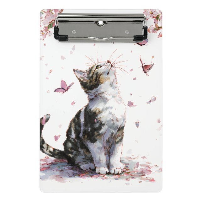 Mini Porte-bloc Chat Fleur de Cerisier et Papillons (10) (Devant)