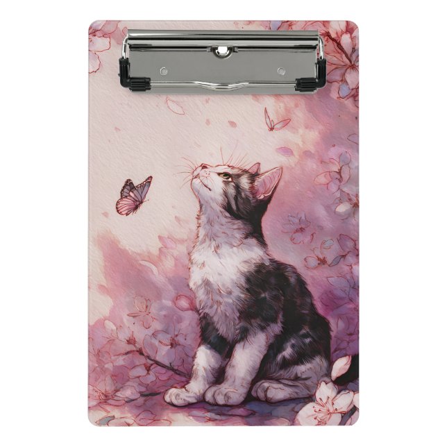 Mini Porte-bloc Chat Fleur de Cerisier et Papillons (2) (Devant)