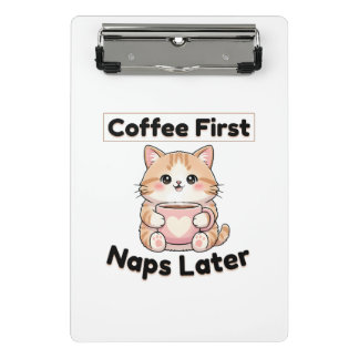 Mini Porte-bloc Chat mignon café d'abord siestes plus tard | Café