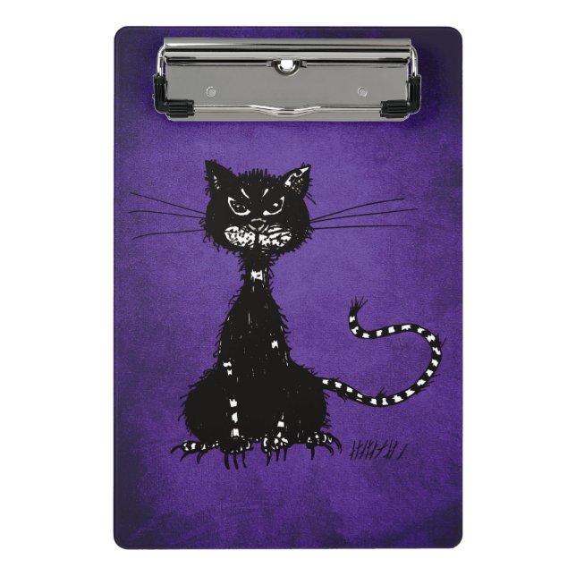 Mini Porte-bloc Chat noir mauvais en lambeaux pourpre foncé (Devant)