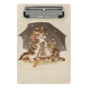 Mini Porte-bloc Chatons vintage sous parapluie art de chat antique