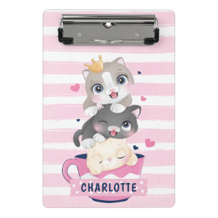 Mini Porte-bloc Chats de dessin animé mignons empilés rayures rose