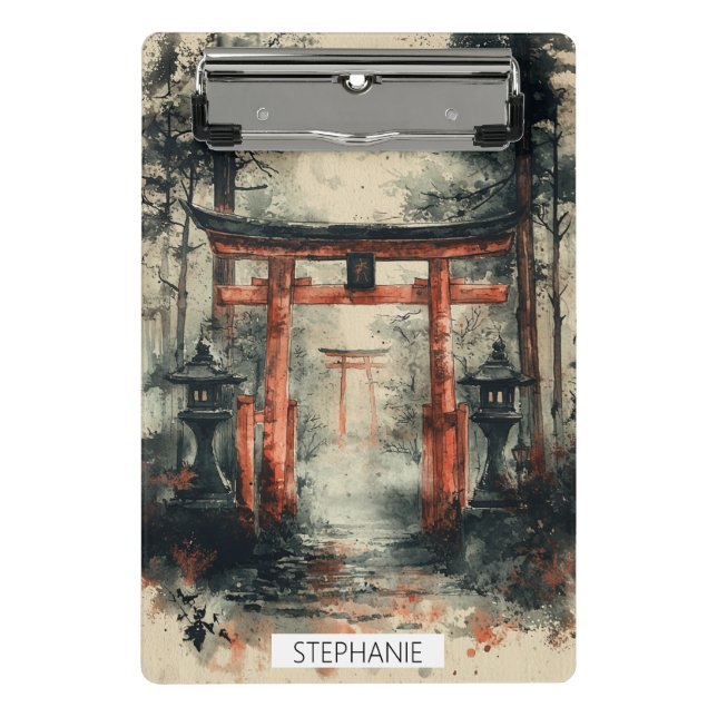 Mini Porte-bloc Chemin Torii Brumeux Aquarelle (Devant)