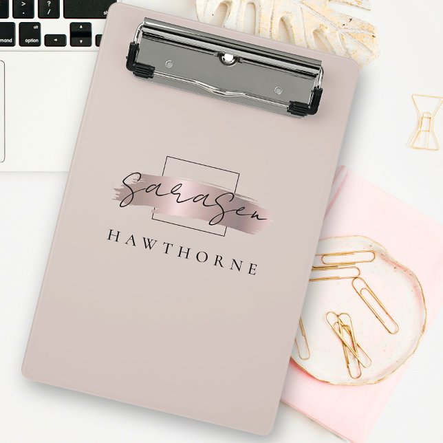 Mini Porte-bloc Chic Brush Stroke Faux Rose Gold Elegant Monogramm (Créateur téléchargé)