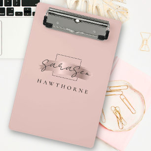 Mini Porte-bloc Chic Brush Stroke Faux Rose Gold Elegant Monogramm