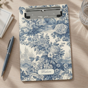 Mini Porte-bloc Chic floral vintage Monogramme bleu toile de Jouy