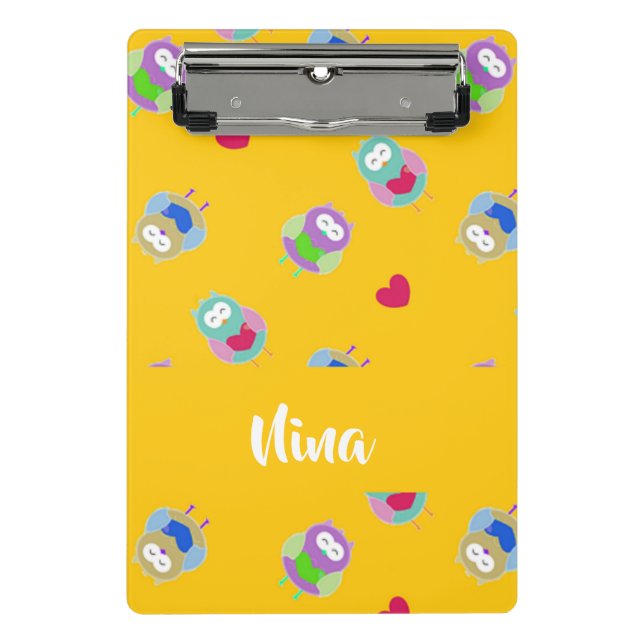 Mini Porte-bloc Chouettes avec coeur sur orange (Devant)