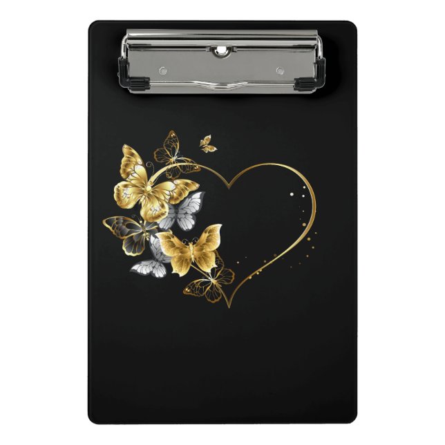 Mini Porte-bloc Coeur aux papillons d'or (Devant)