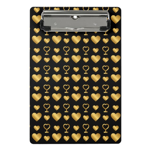 Mini Porte-bloc Cœurs en feuille d'or noir de luxe  (Devant)