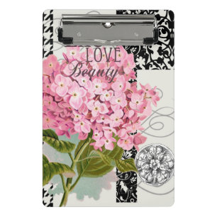 Mini Porte-bloc Collage d'hortensia rose chic Art damassé vintage