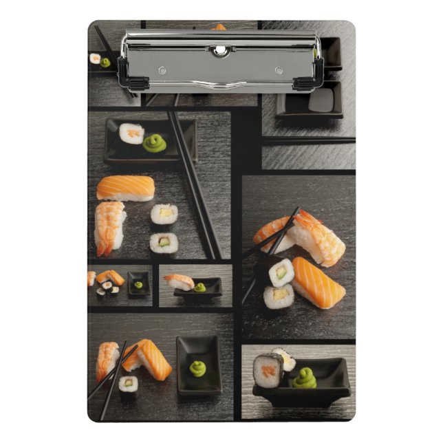 Mini Porte-bloc Collection de sushi sur l'arrière - plan noir (Devant)