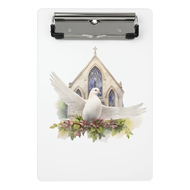Mini Porte-bloc Colombe blanche avec église (Devant)