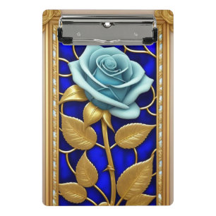 Mini Porte-bloc Conception de Rose Bleue en Verre Coloré