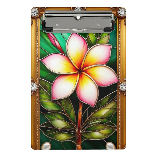 Mini Porte-bloc Conception florale dans un cadre doré (Devant)