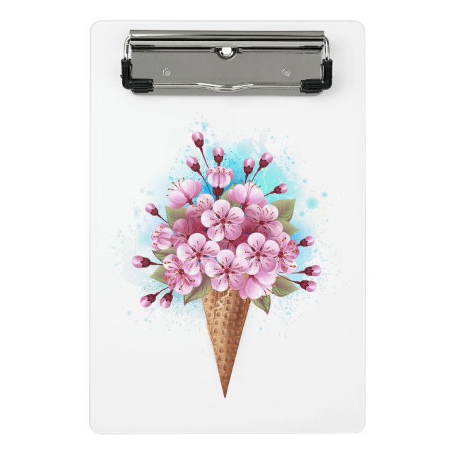 Mini Porte-bloc Cône rose Sakura crème glacée gaufre (Devant)