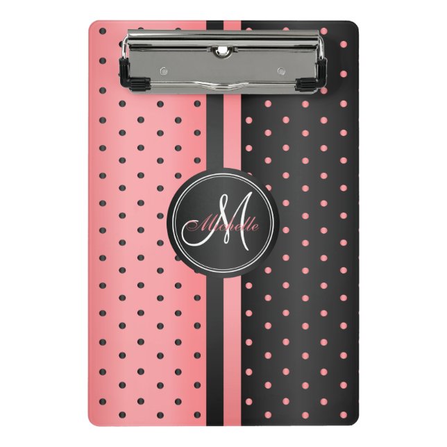 Mini Porte-bloc Corail et Pois noirs - Monogramme (Devant)