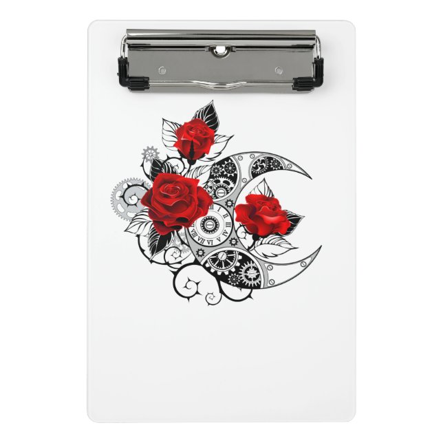 Mini Porte-bloc Croissant mécanique avec roses rouges (Devant)