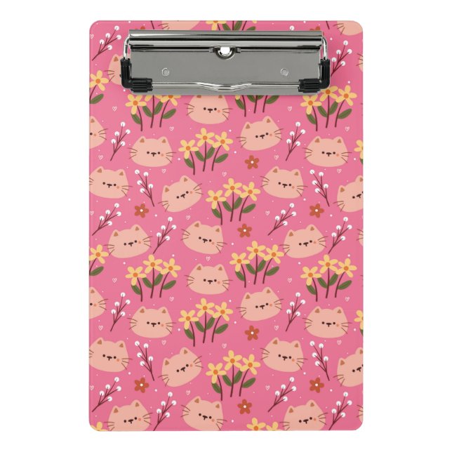 Mini Porte-bloc Cute Chat et Fleurs (Devant)