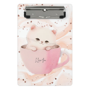 Mini Porte-bloc Cute chat rose blanc dans une tasse de thé