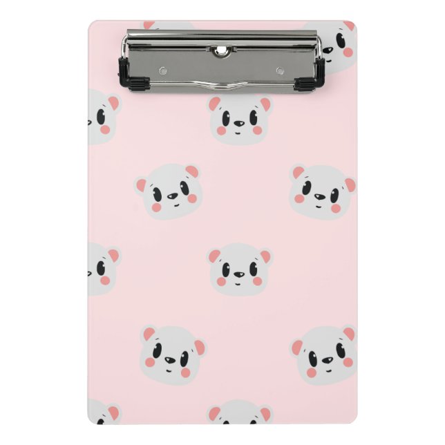 Mini Porte-bloc Cute Kawaii Bear Face Pattern on Pastel Pink (Devant)