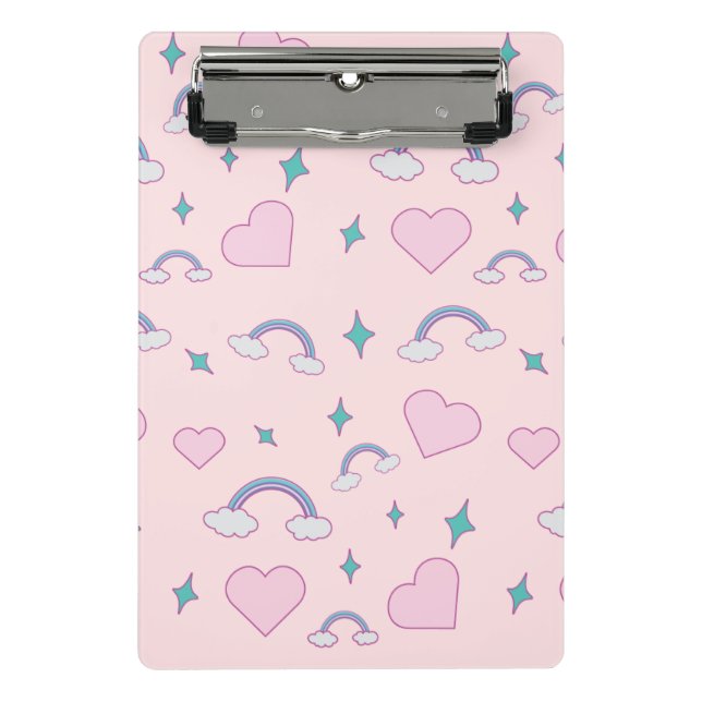 Mini Porte-bloc Cute Pastel Hearts & Rainbow Pattern | Kawaii Pink (Devant)