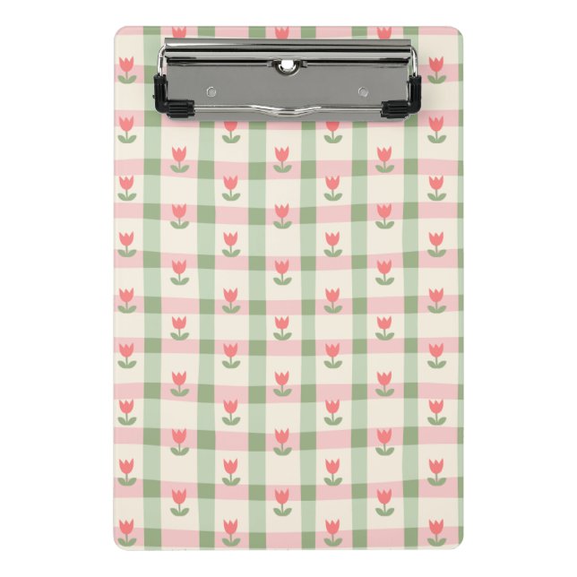 Mini Porte-bloc Cute Tulip Checkered Pattern | Pastel Floral  (Devant)
