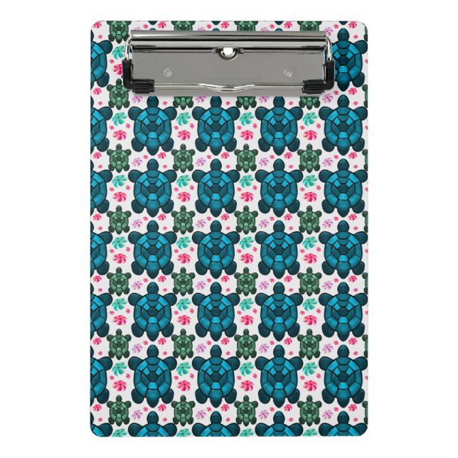 Mini Porte-bloc Cute Turtle and Floral Seamless Pattern  Notebook (Devant)